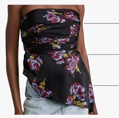 NWT Cinq à Sept Womens L Richie Top Floral Strapless Adjustable Romantic Ruching
