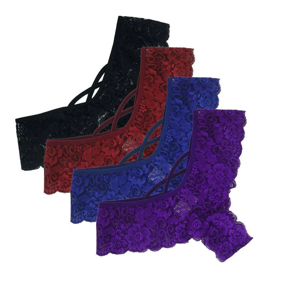 4PCS Women Underwear Sexy Lace Lingerie Panties G-String Brief Thong Plus Size - Image 3 of 4