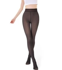 Tights Panty Hose Fleece Lined Thermal Womens Size Medium Translucent Black Warm