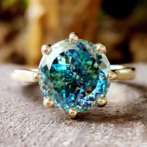 3.86 Ct Portuguese Cut Cyan Blue Moissanite Solitaire Engagement 925 Silver Ring