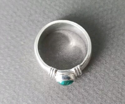 Bague Ancienne Argent Massif 925 Taille 55 Pierre Dure Malachite 2,5g