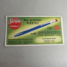 Scripto Mechanical Pencil Advertising Ink Blotter Schlafman Bros Haverhill MA
