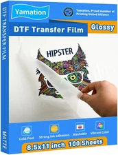 DTF Transfer Film Glossy: 8.5" X 11"Inch 100 Sheets PET Paper Glossy Clear Cold
