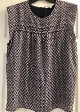 LOFT Bohemian Pintucked Yoke Size XL Vintage Print Pullover Blouse 