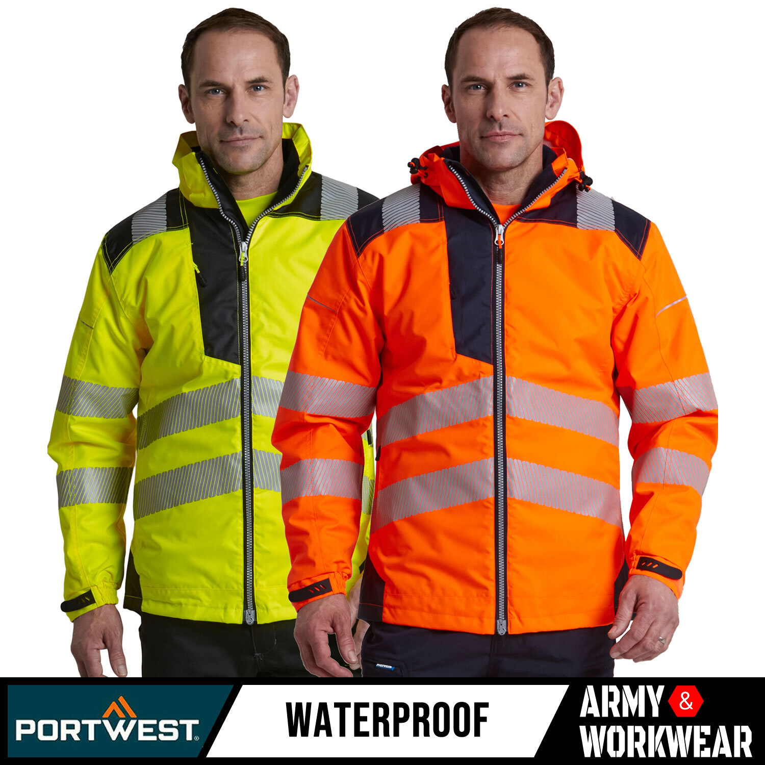 Portwest Hi Vis Winter Jacket Waterproof Reflective Safety Workwear ...