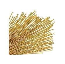 100 HEADPINS 3 inch 21 gauge GOLD Plated Brass  3" ~ No Lead No Nickel Head Pins