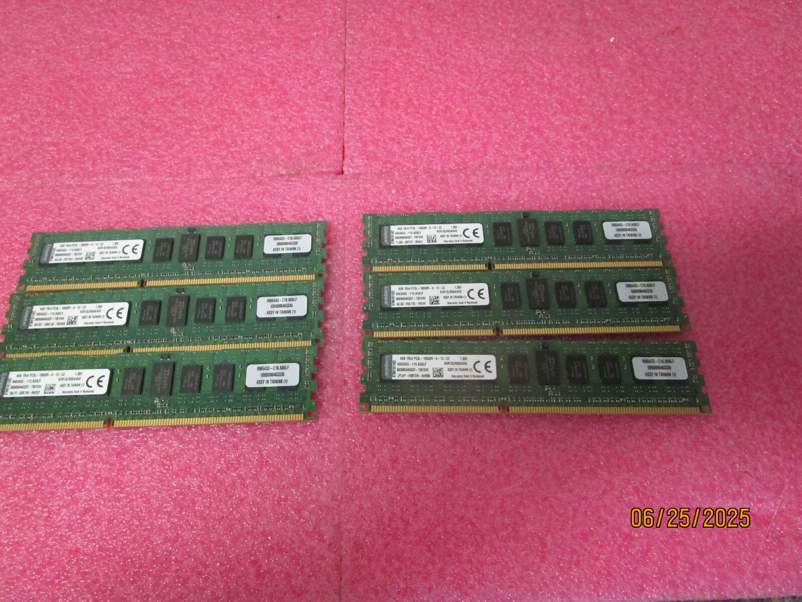 как выглядит Qty 6 Kingston 4GB DDR3 ECC Registered KVR13LR9S4/4HE CL11 240Pin PC3L-10600 фото