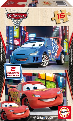 Educa Disney Cars 2 x 16 pcs wood jigsaw puzzle 14934 new sealed - Picture 2 of 2