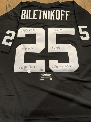 Fred Biletnikoff Oakland Raiders Signed Jersey with Inscriptions