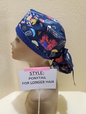 Jellyfish  Coral Women's Ponytail Surgical Scrub Hat/Cap Handmade