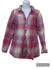 Sz M Columbia Plaid Shirt 1/4 Button Womens Flannel Popover Purple Long Sleeve