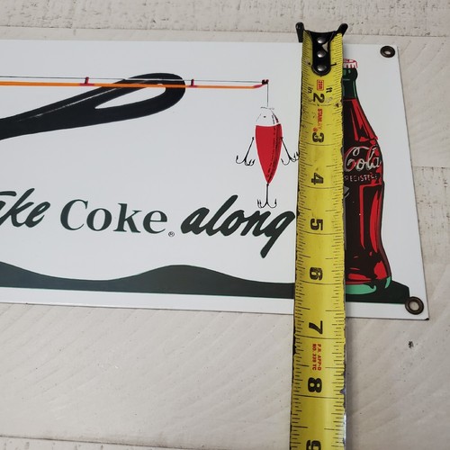 Ande Rooney Porcelain Sign - Coca-Cola Coke Take Coke Along Fishing Rod - Picture 4 of 5