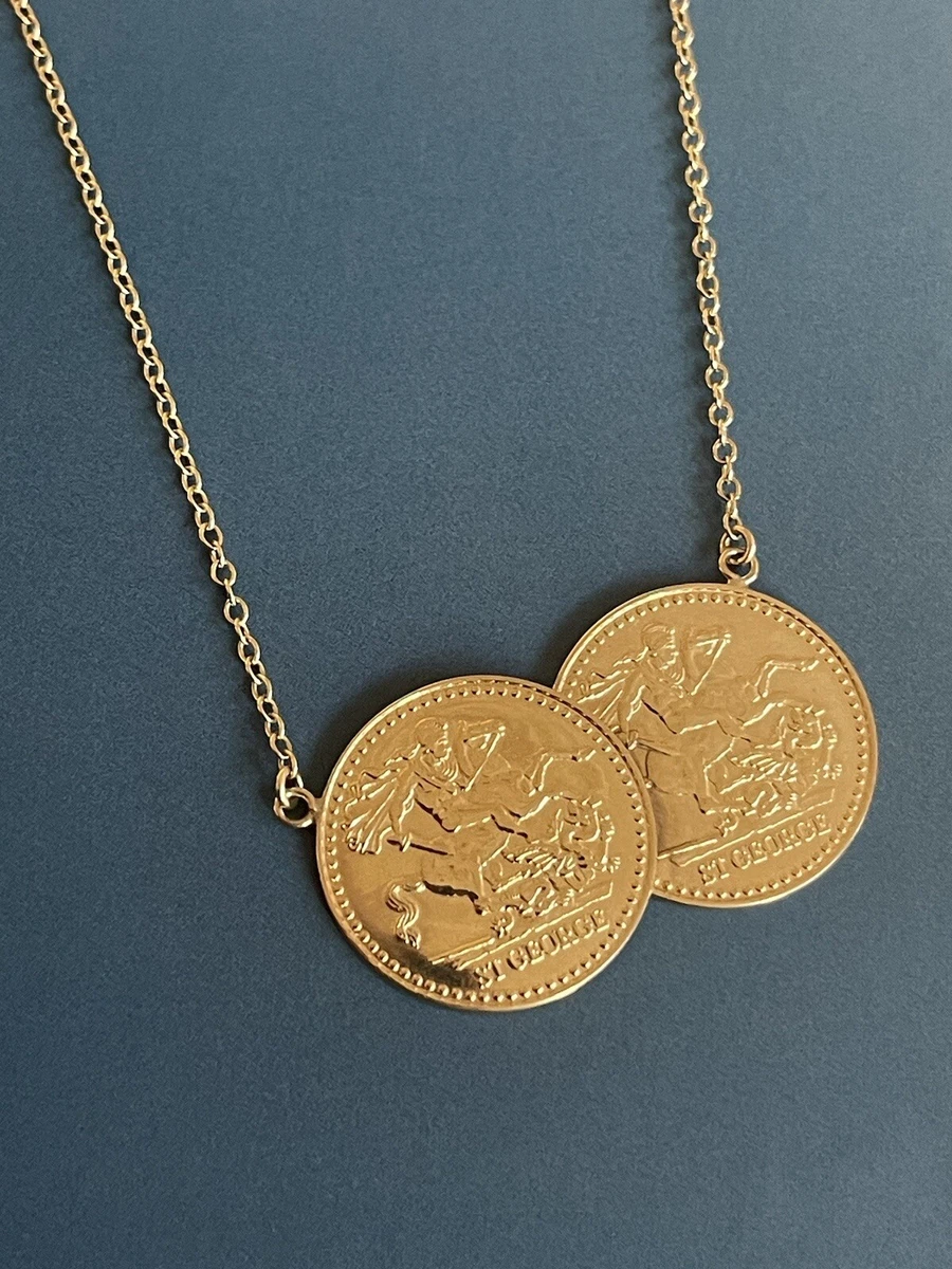 Evil Eye Double Coin Necklace ~ 14K Gold Plated - ShopperBoard