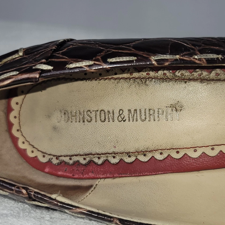 De Colección Para Mujer Talla 9M EE. UU. Johnston & Murphy Cuero Marrón Estilo Caimán Tacón Alto Foto 2 de 4