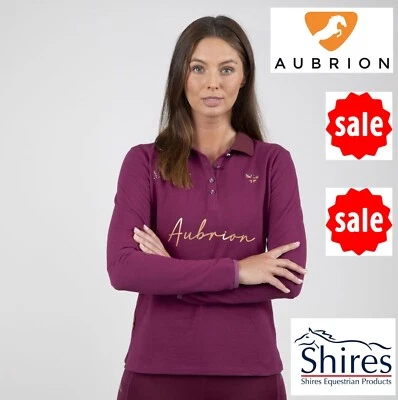 LANGARM POLOSHIRT SHIRES AUBRION TEAM Damen Polo Oberteil Mulberry SALE 18,95£