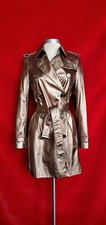 Burberry Gunmetal Leather Double Breasted Trench Coat Size 4
