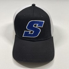 New Era S Logo Hat Cap Men s S-M Black Embroidered Stretch Fit Mesh