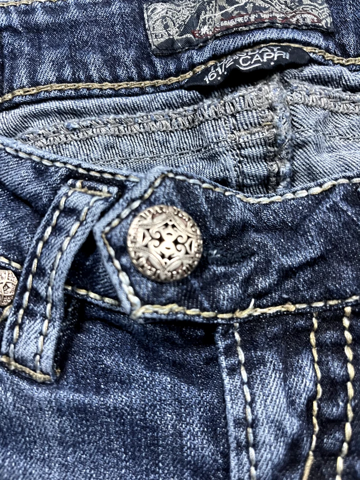 银色牛仔裤女式 25 蓝色星期二 16 1/2 英寸卡普里厚针 Rockabilly 骑行者 — 第 3/4 张图片