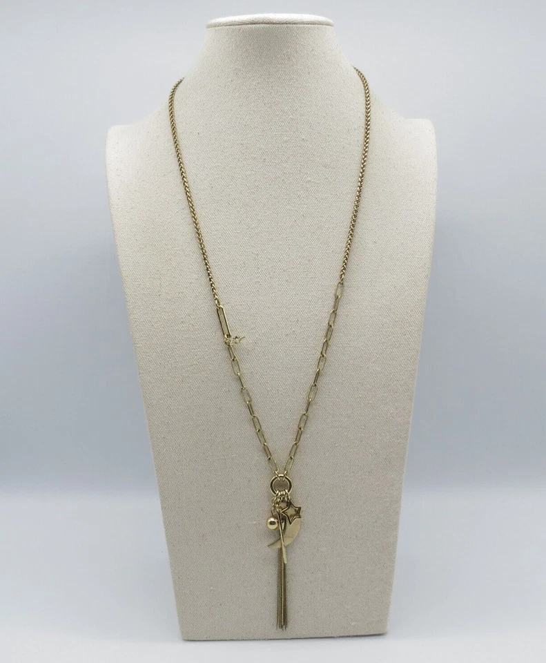 Collar Ann Taylor Charm Flecos Tono Dorado Estrella Media Luna Boho 28" Foto 2 de 4