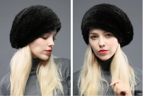 Women's Real Mink Fur Hat Beret Winter Warm Beanie Cap Headwear Brown Wine Black - Picture 7 of 25