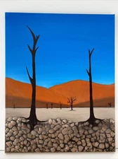 Namibia Desert Trees Acrylic Painting on Canvas W/ 3D Effect
