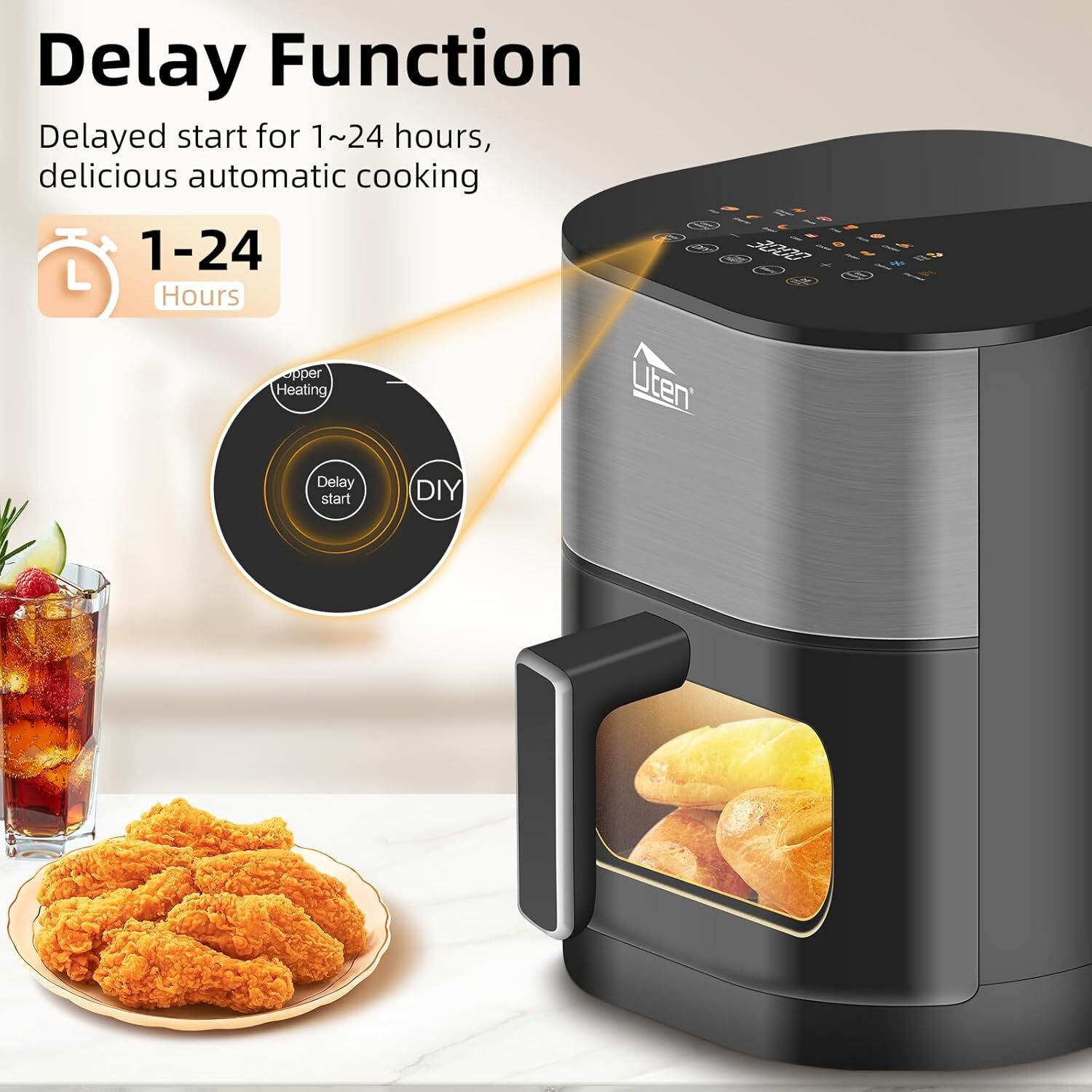 5.5L Heißluftfritteuse Fritteusen Air Fryer XXL Fritteuse mit Sichtfenster 2000W