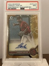 2022 JORDAN LAWLAR Bowman Chrome Prospect Gold Shimmer Refractor  AUTO /50 PSA 9