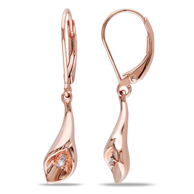 Amour rosa plattiert Sterlingsilber Diamant Akzent Calla Lilie Leverback Ohrringe