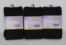 3 PAIRS Textured Tights DIAMOND PATTERN ,CURVACEOUS 1 - H 5'5-6'1 W 165-195 LBS