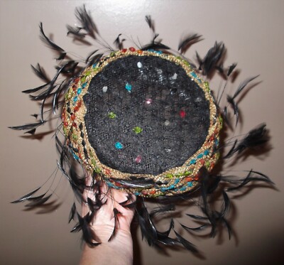 VTG 1960s CHRISTIAN DIOR CHAPEAUX WILD Feather HAT W/Plastic Beads Paris-NY  #52