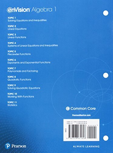 Envision Aga Common Core Student Companion Algebra 1 Grade 8/9 ...