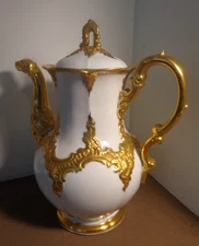 Vintage Meissen Coffee/Chocolate Pot Gilded /Gold White w/Dragon Head Spout