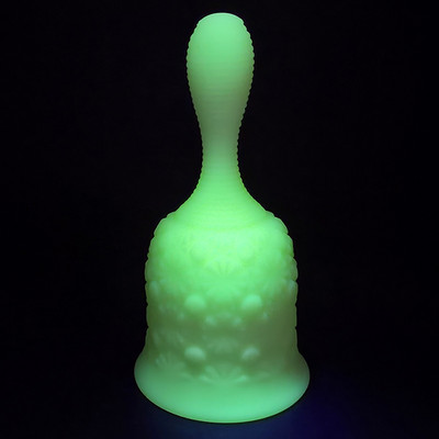 Vtg Fenton Uranium Yellow Satin Custard Daisy & Button Glass Bell Estate UV