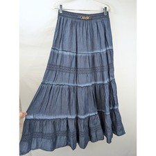 Boho Tiered Maxi Prairie Skirt Size M Blue Boho Embroidered Cottagecore Western
