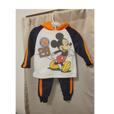Disney Mickey Mouse 18M Navy White Orange Graphic 2-Piece Hoodie  Pants Set