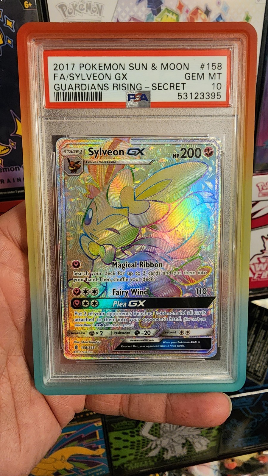 2017 POKEMON SM GUARDIANS RISING #158/145 SYLVEON GX FULL ART SECRET RARE PSA 10