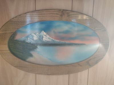 Vintage Maine State Prison Hand Painted Wood Plaque Mountain Lake Folk Art