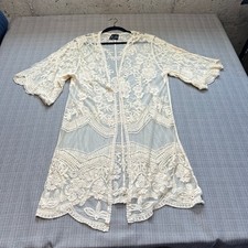 Romantic Lace Embroidered Kimono Cardigan Small Sheer Cream Boho Cottagecore