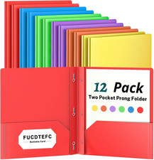 2 Pocket Folder with Prong, 12 Pack Plastic Folders with Pockets, File