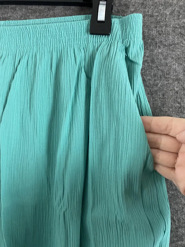 Alfred Dunner Culottes Shorts Womens 16 Teal Crinkle Elastic Waist Made USA Vtg - Image 2 of 4