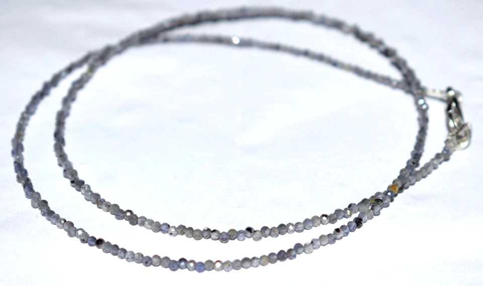 Natural Blue Iolite Gemstone Necklaces 925 Sterling Silver 2 mm Beads 26" String - Image 3 of 4