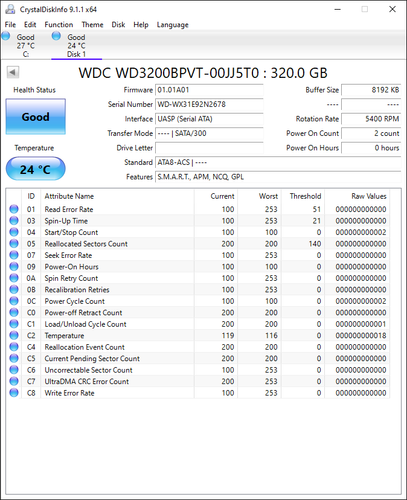 WD3200BPVT-00JJ5T0 dcm: EEMTJHK DEC 2013 H 320GB SATA 2.5" WESTERN DIGITAL - Picture 2 of 5
