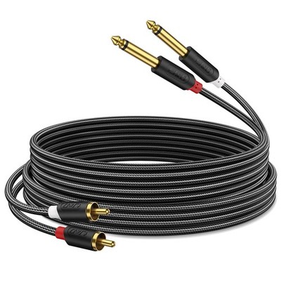 Gold Plated Dual 1/4 TS to RCA Cable - Stereo Audio Interconnect with Nylon B...