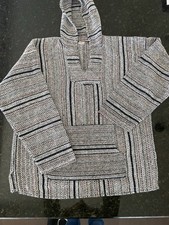 Sarape Baja Surf Drug Rug Hippie Festival Hoodie Mens XL Multi Striped V Neck.