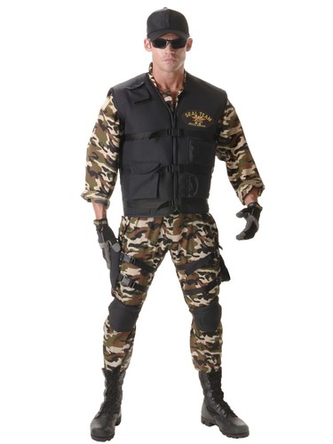 Seal Team Deluxe Military Army Soldier Police Combat Uniform Mens Costume OS