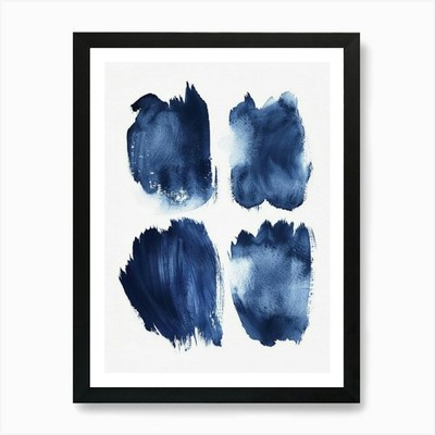 Blau Aquarell Pinselstriche 2 Kunst gerahmt Wandbild Poster Leinwanddruck Bild
