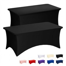 8FT Black Spandex Fitted Tablecloths Rectangle Table Covers 2 Pack
