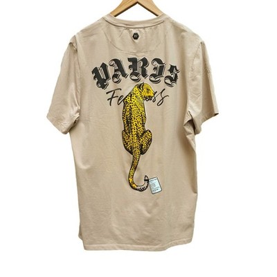 Roberto Vino Paris T Shirt Men L Beige Leopard Graphic Streetwear Luxury Hip Hop