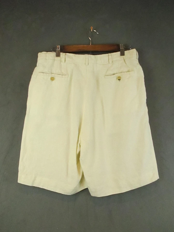 Ralph Lauren Púrpura Etiqueta Lino Pantalones Cortos Para Hombres 34 Crema Plisado Vestido Italia Foto 4 de 4