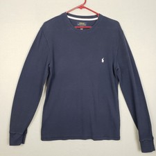 Polo Ralph Lauren Size M Waffle Knit Thermal Sweater Navy Blue Preppy Casual